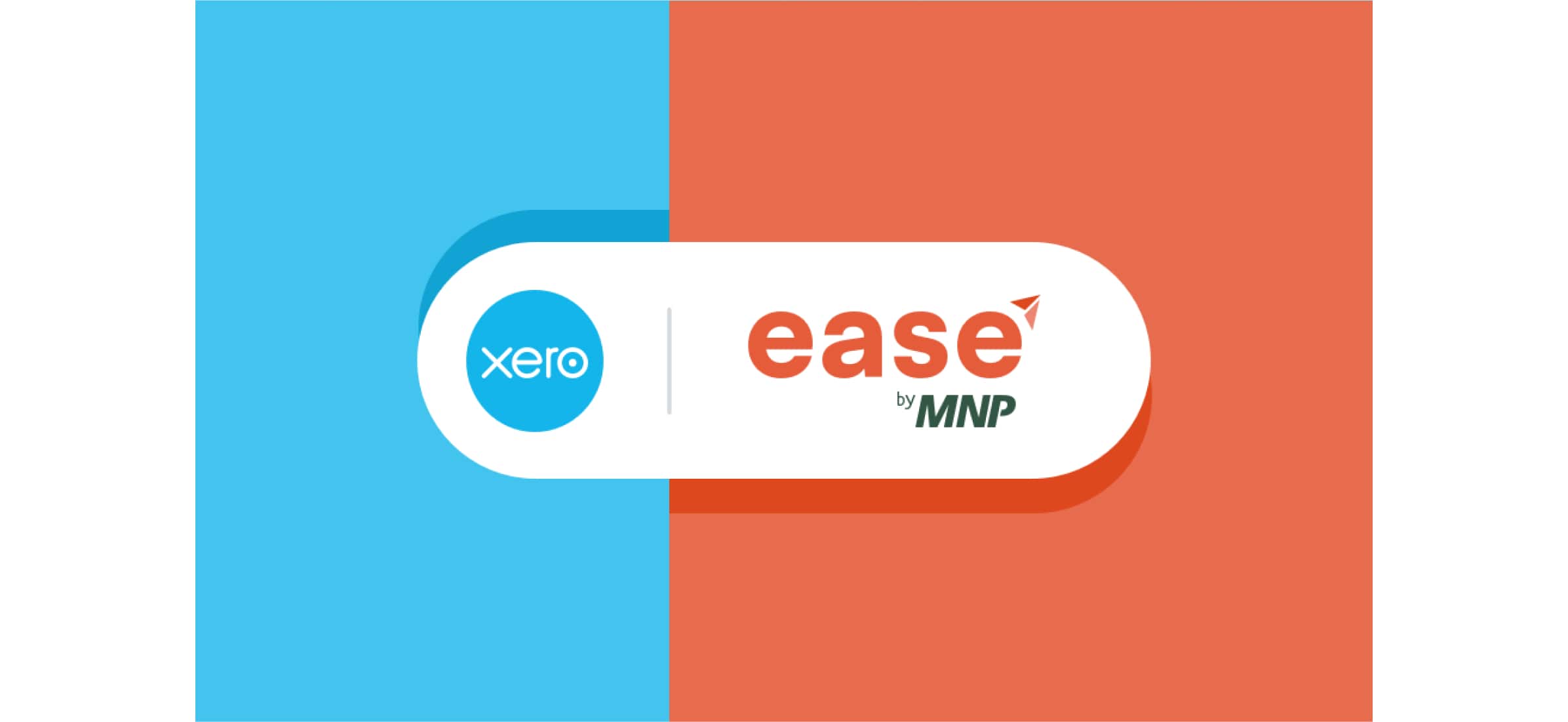 Logos of Xero and ease by MNP on a blue and orange background.